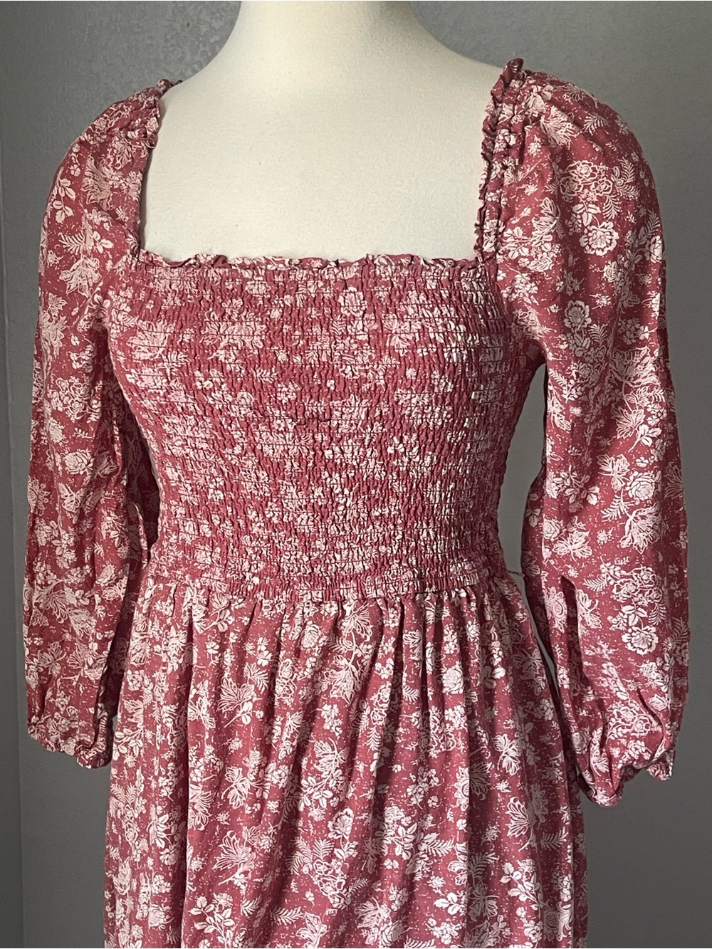 Lucky Brand Rose Pink Floral Smocked Maxi Dress with Puff Sleeves - Picture 2 of 6